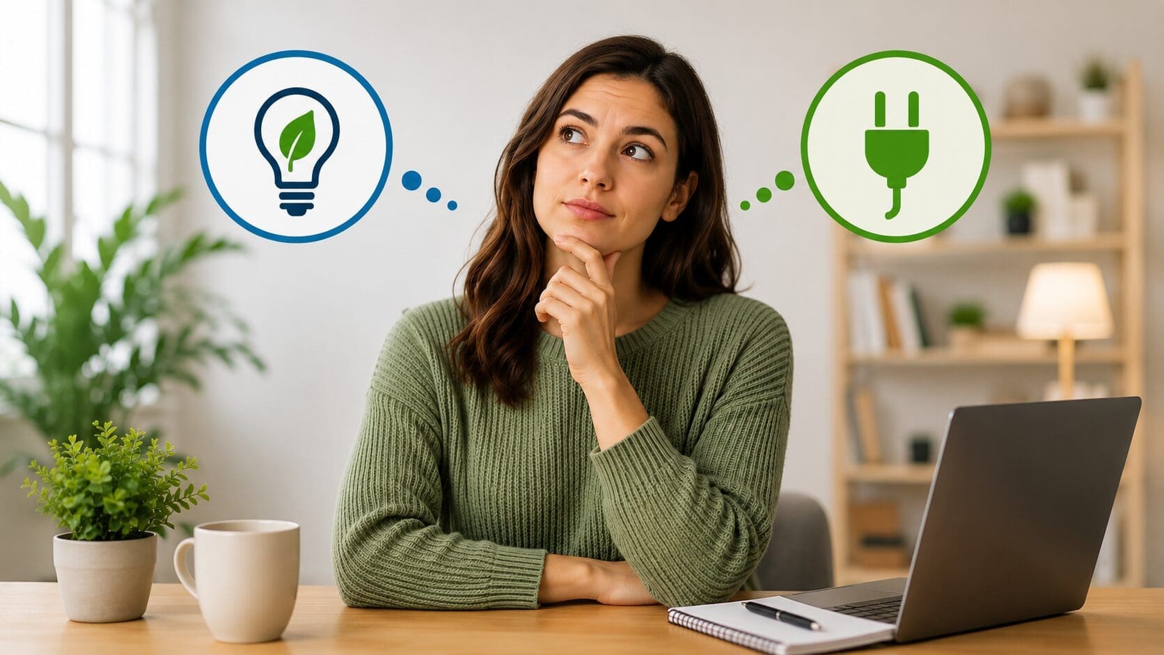 Woman comparing energy suppliers online to find the best electricity and gas deal for her home.