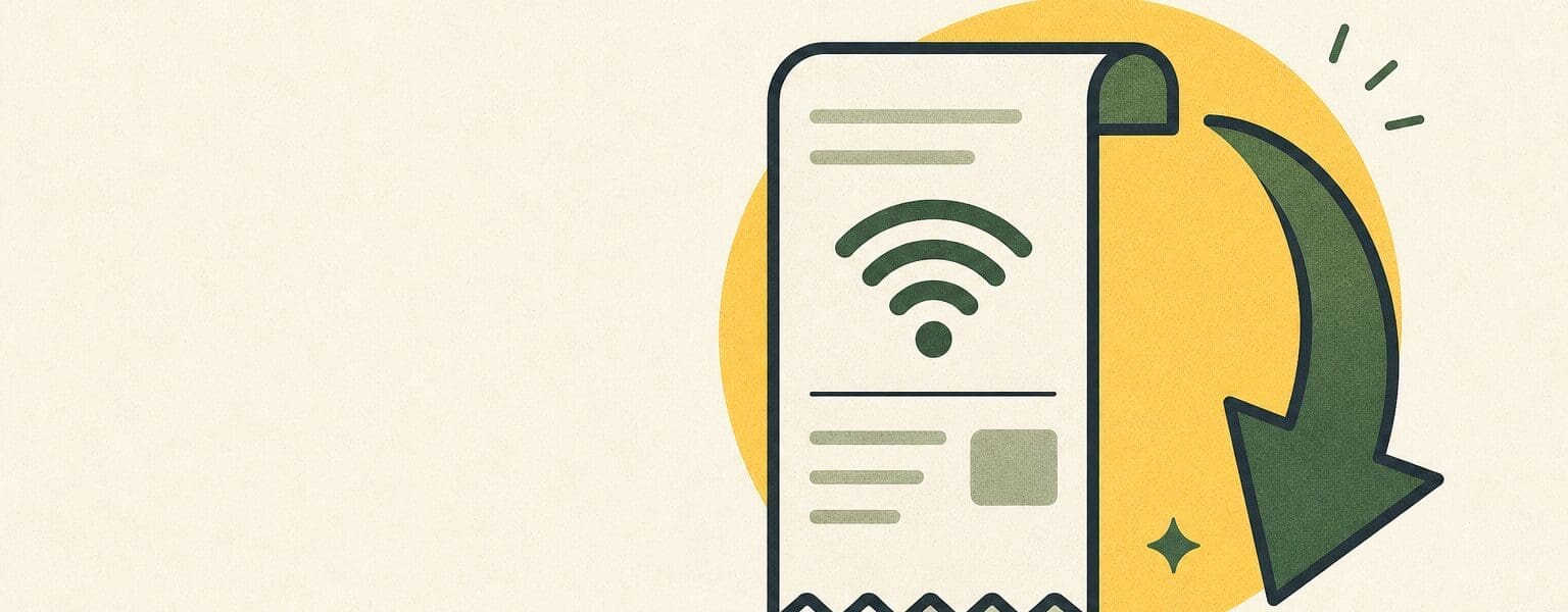Lower your broadband bill illustration with a falling bill and a wifi icon