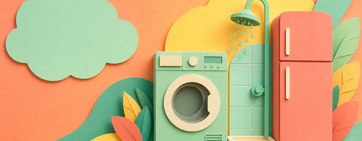 Illustration representing appliance running costs for household devices like dryers, showers and fridges