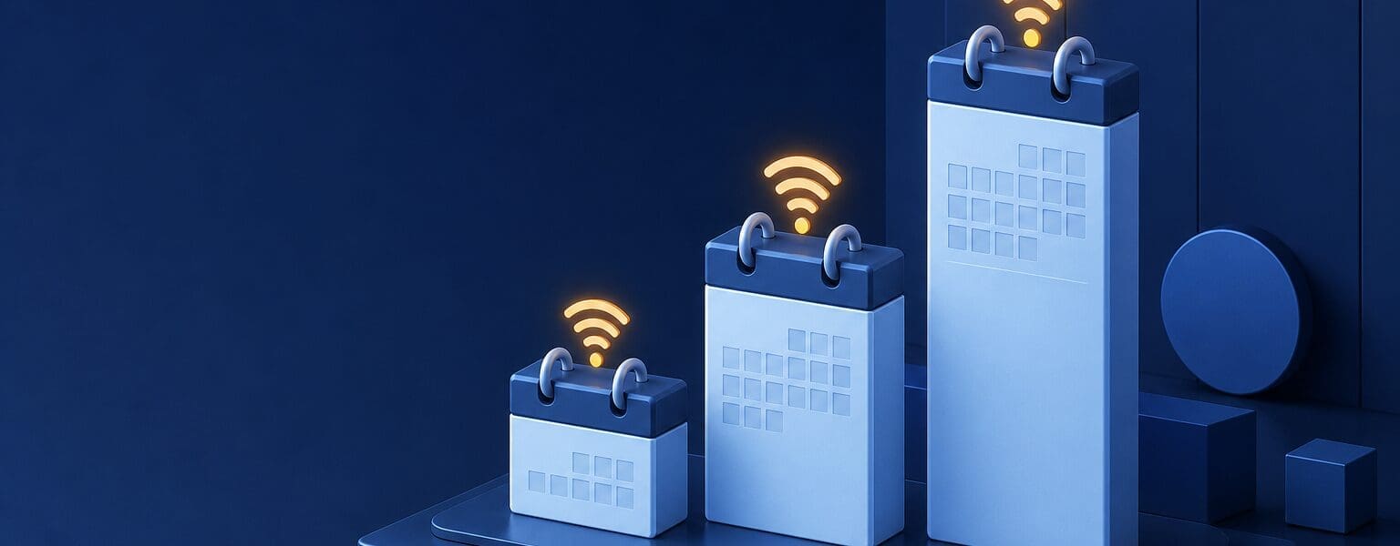 Broadband contract length shown as three different sized calendar blocks representing 12, 18 and 24 month terms