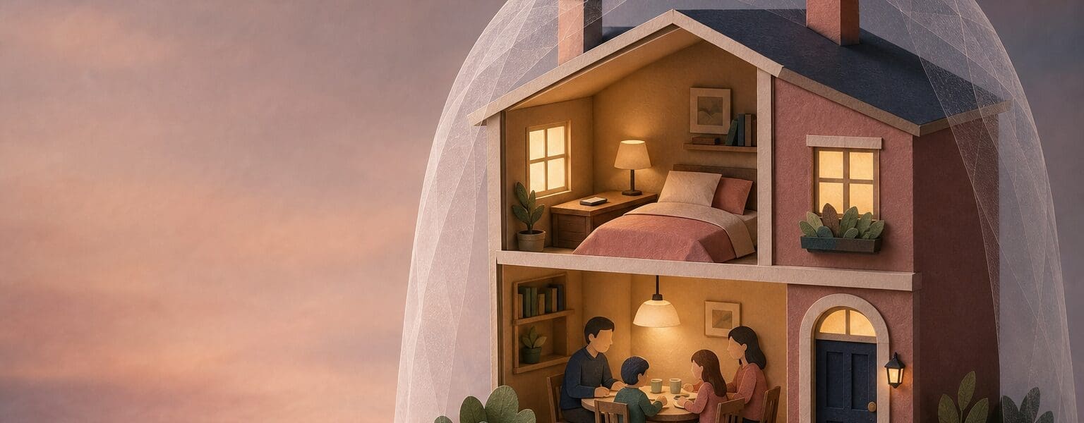 Broadband parental controls protecting a family home in the evening