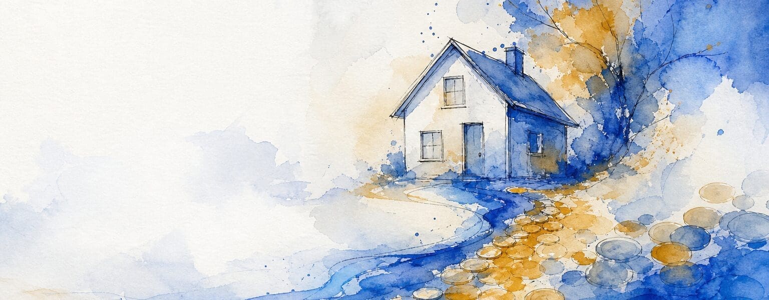 Illustration of coins flowing back to a house representing an energy switching refund