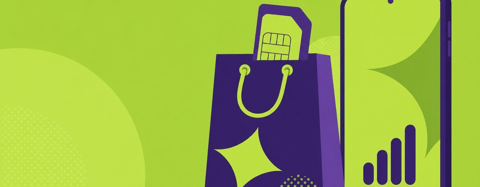 A retailer mobile network SIM card next to a shopping bag icon
