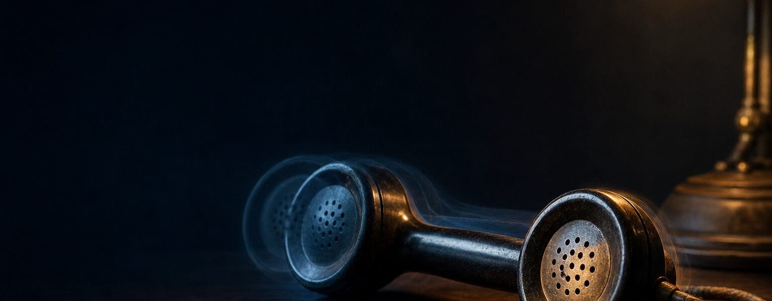 Moody photograph of a phone handset with a ghostly double, representing spoofed calls