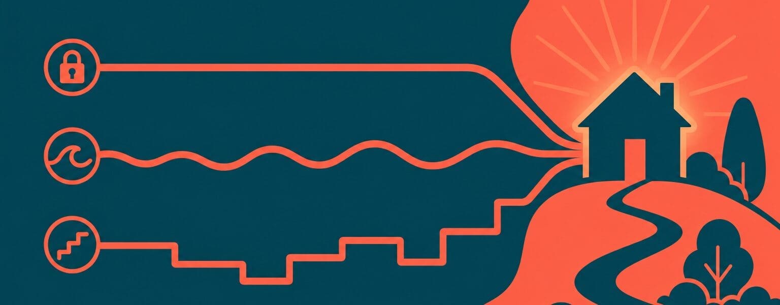 Illustration of three different energy tariff paths leading to one home, representing how to find the best energy tariff