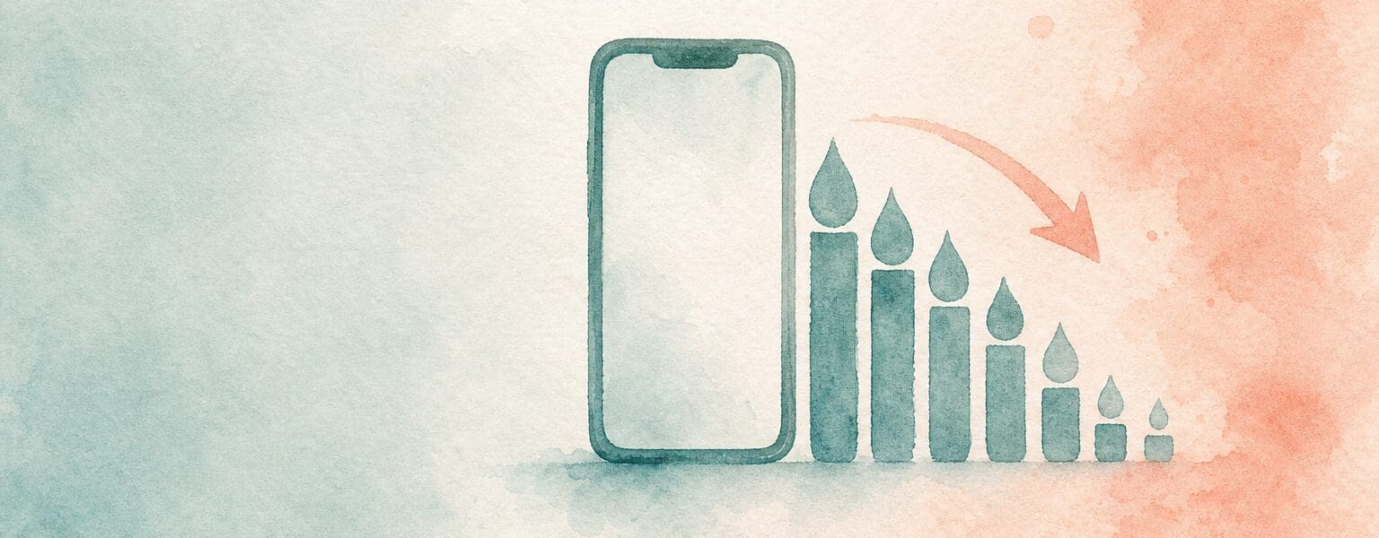 Illustration of a shrinking data allowance bar next to a phone, representing how to downgrade a mobile plan