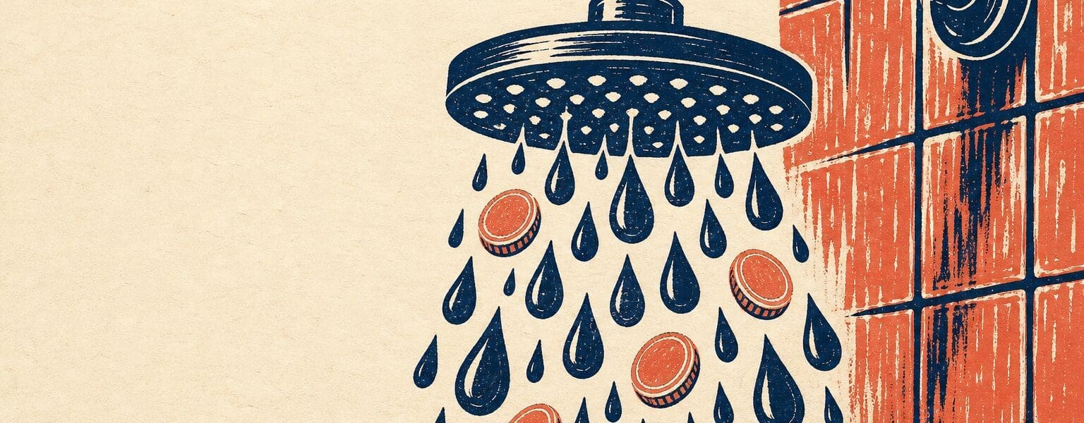 A stylised showerhead illustration representing electric shower cost