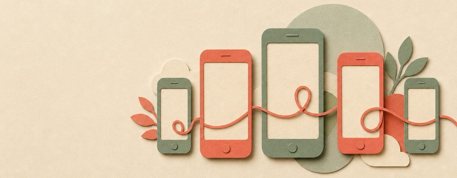 Paper-cut illustration of several phones representing a family SIM plan