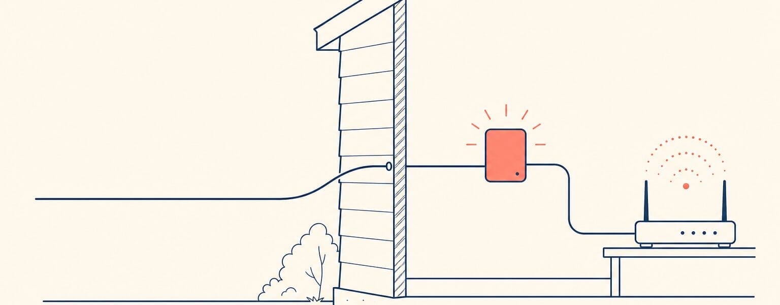 Simple illustration of a fibre cable entering a home, showing what happens on fibre installation day