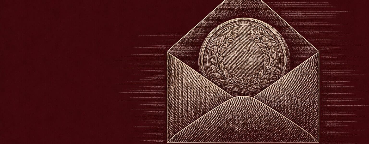 Engraved illustration of an envelope and coin representing final bill rights