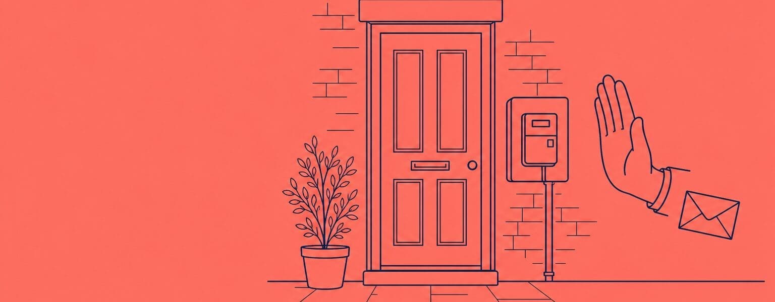 Illustration of a hand politely declining a smart meter installation, representing smart meter refusal rights