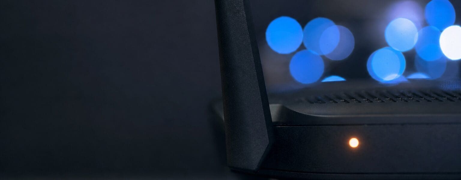 Macro photo of a home router light representing a static IP address