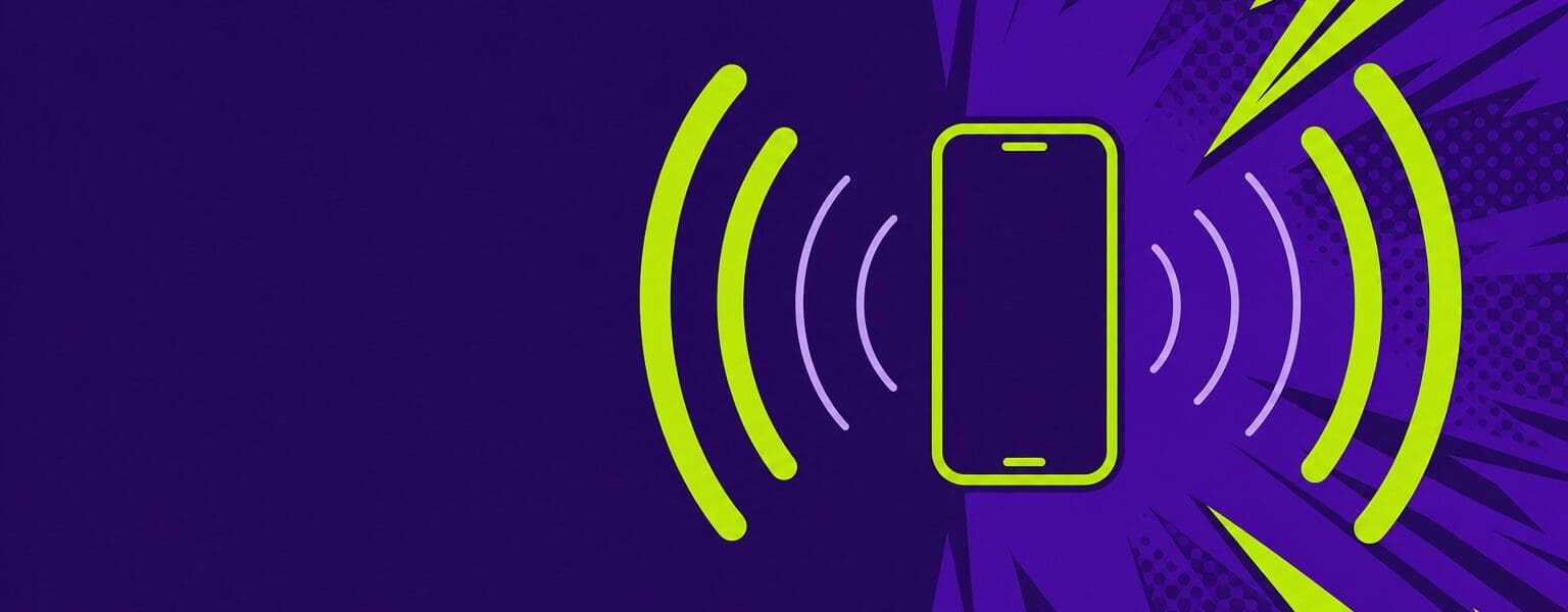 Vodafone SuperMobile illustrated as a smartphone with a boosted signal wave in lime green against standard signal